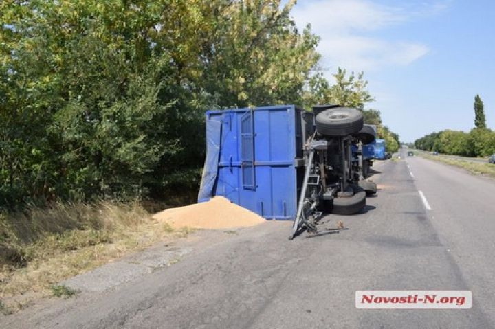 В Николаевской области у зерновоза перевернулся прицеп 